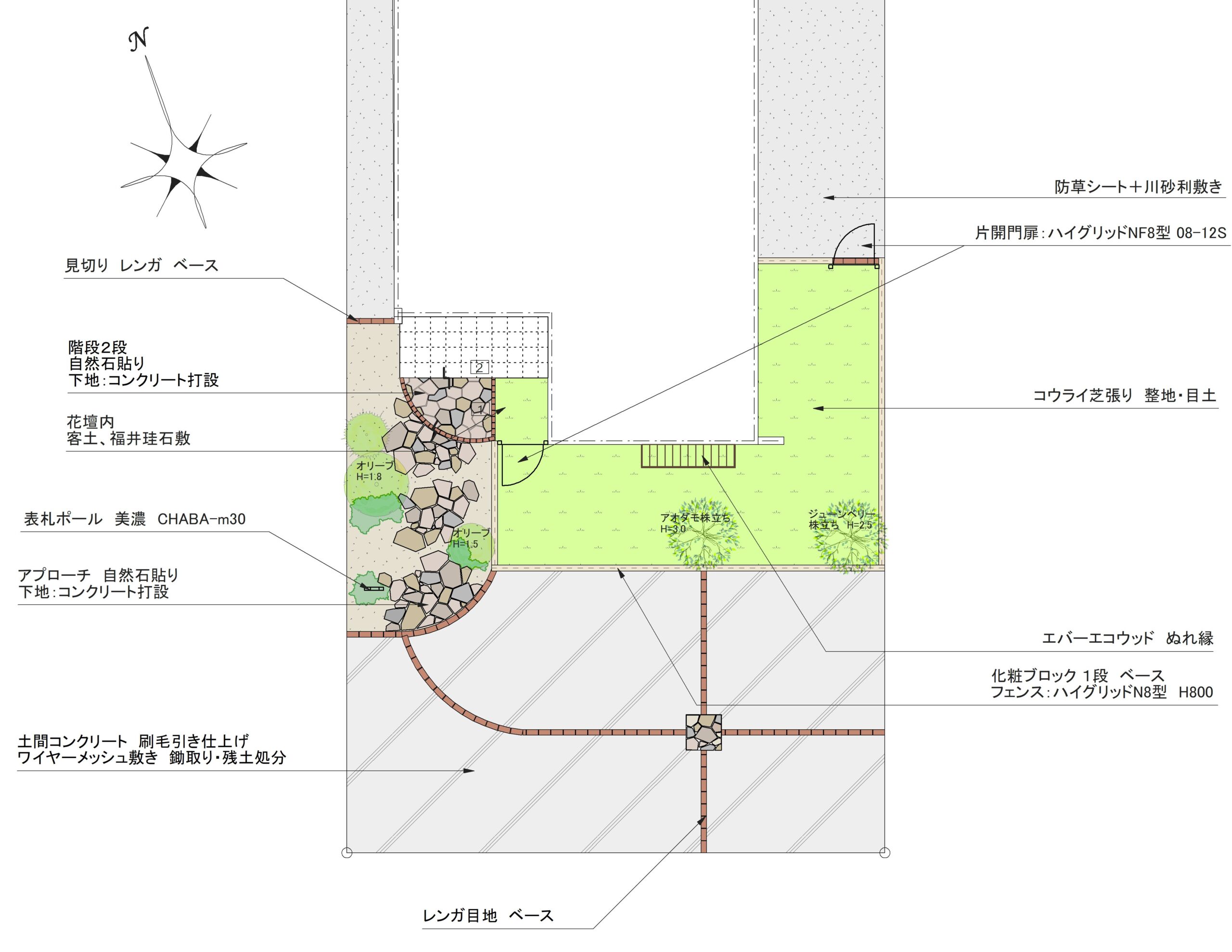 石川県エクテリアプラン　金沢市外構平面図